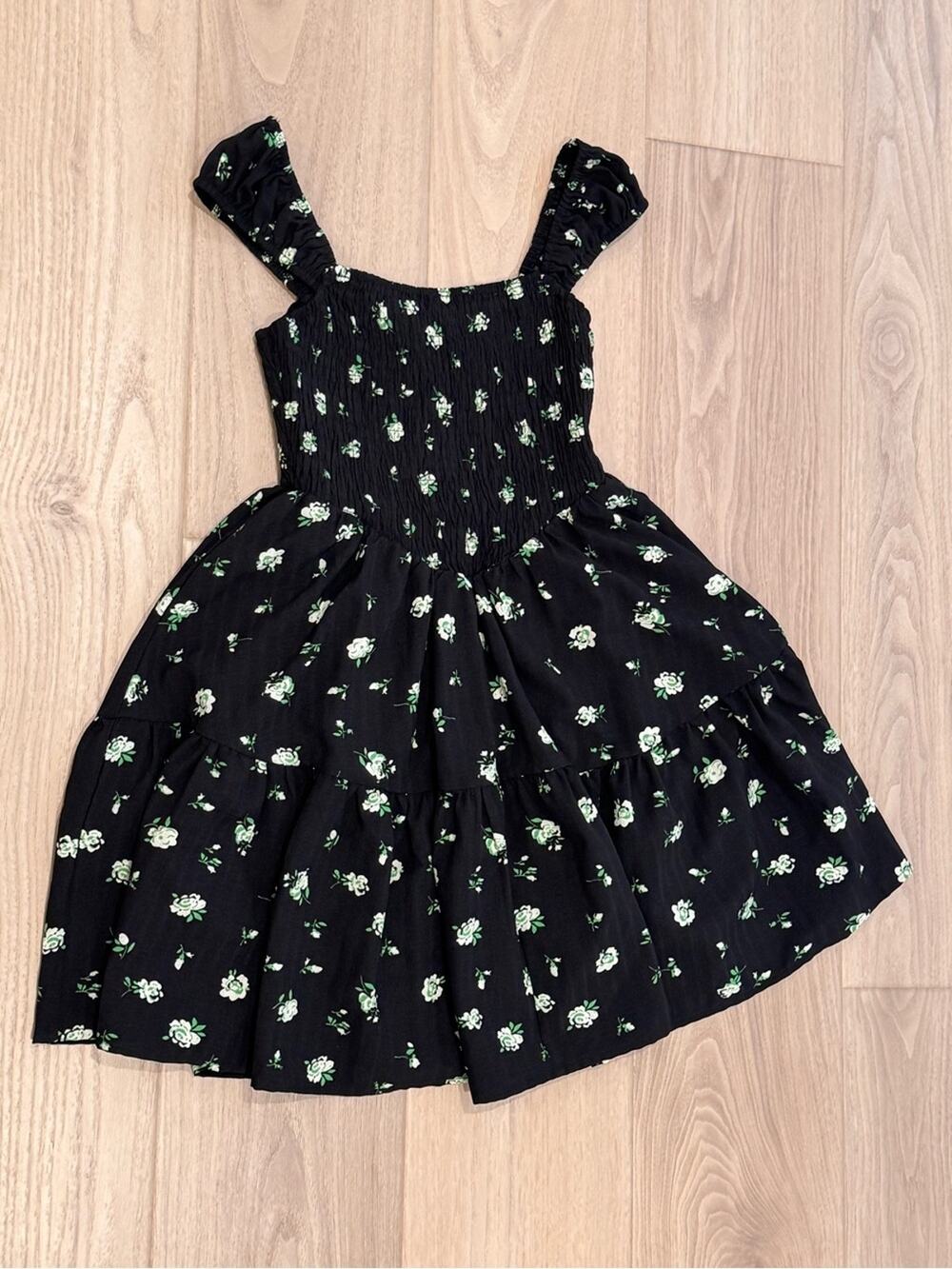Princess Polly Black Floral Smocked Skater Sundress